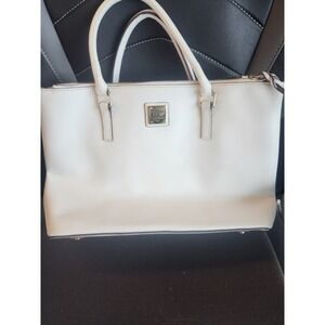 Dooney & Bourke Leather Willa Satchel Tote Bag Double Zip White Red Lining‎